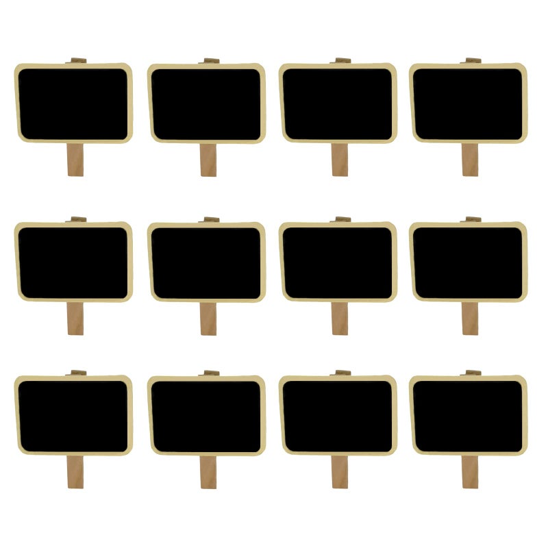 Miraclekoo 12 Mini Retangle Chalkboard Blackboard with Wooden Clip Message Board Signs and Labels Clips - Image 1